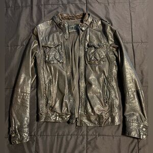 All Saints Vintage Men’s Black-chocolate moto/biker Leather Jacket